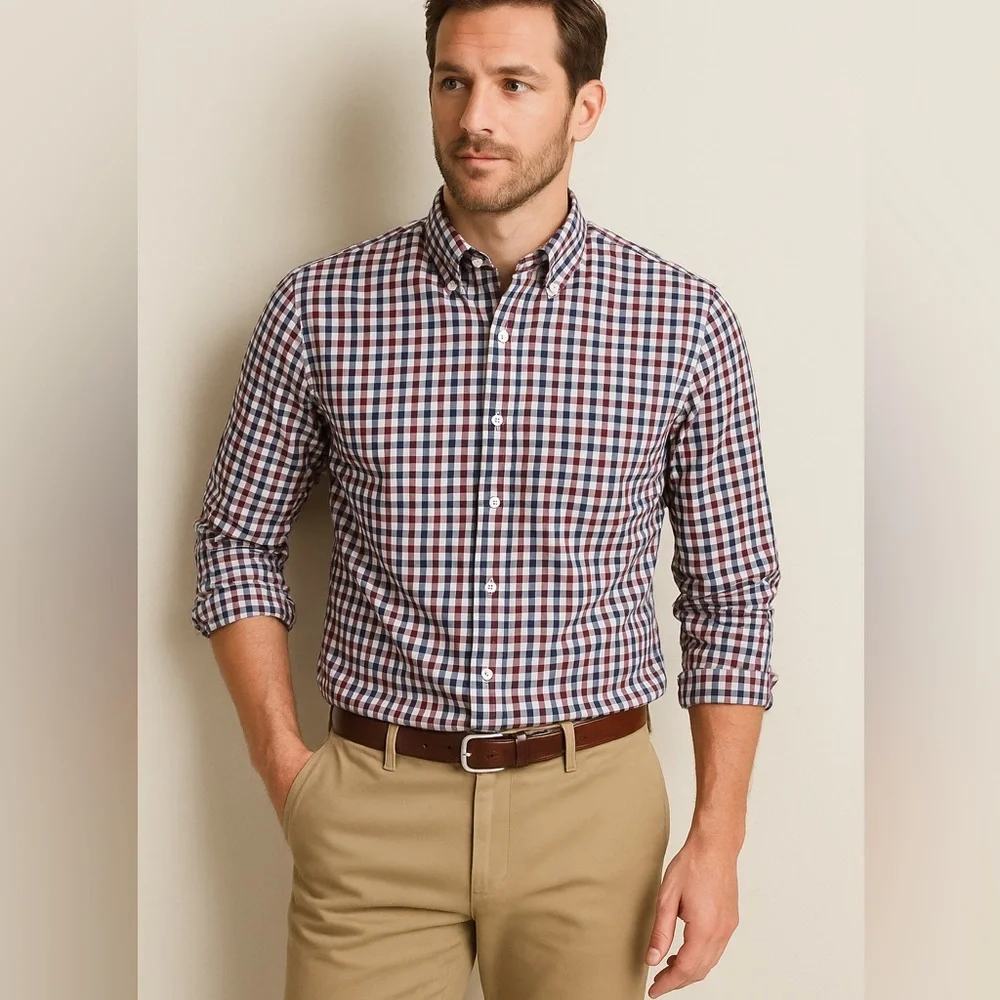 J.Crew Slim Fit Gingham Button-Down Shirt Red Blue Check